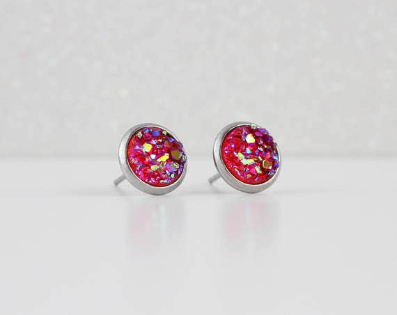 Druzy Post with Antique Brass Earrings