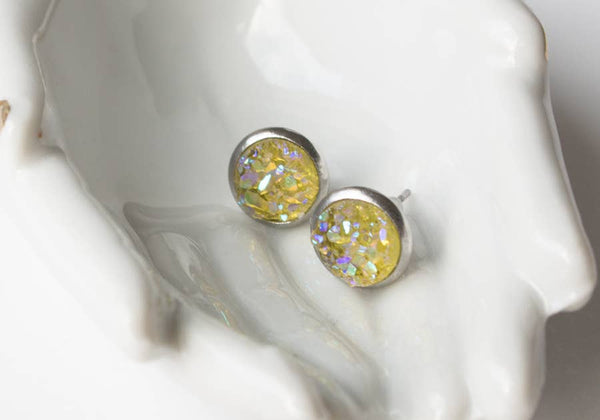 Druzy Post with Gold Earrings