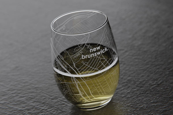 New Brunswick, NJ Map Stemless Wine Glass